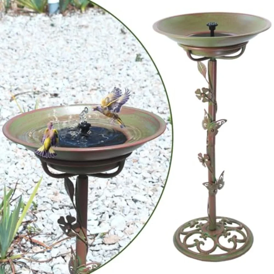 

28.5" H Solar Bird Bath for Outside, Solar Fountain and Cast Iron Bird Bath, Metal Bird Baths Bubbler, Birdbaths for Outdoors,