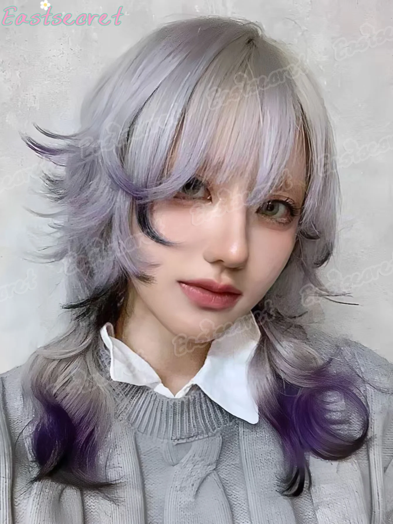 باروكات متوسطة مستقيمة ذات طبقات صناعية فضية ورمادية أرجوانية وبني وأسود أومبير باروكات ملونة للنساء شعر مستعار مقاوم للحرارة