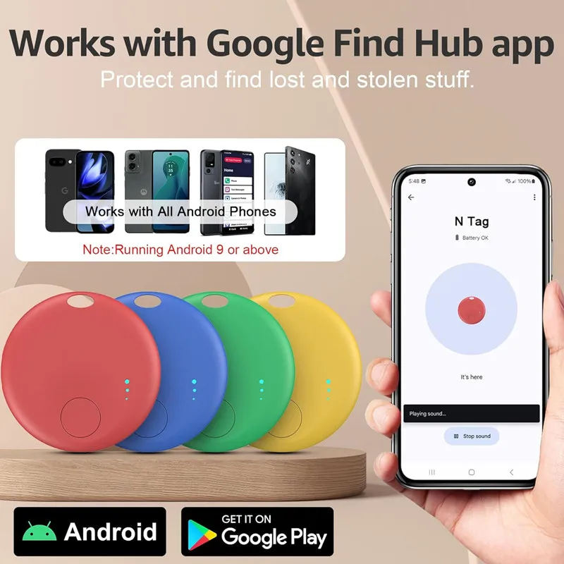 

4 Pack Android Airtag Bluetooth Tracker Tag GPS Locator Tracking Device Smart Tags Work with Google's Find Hub App Item Finder
