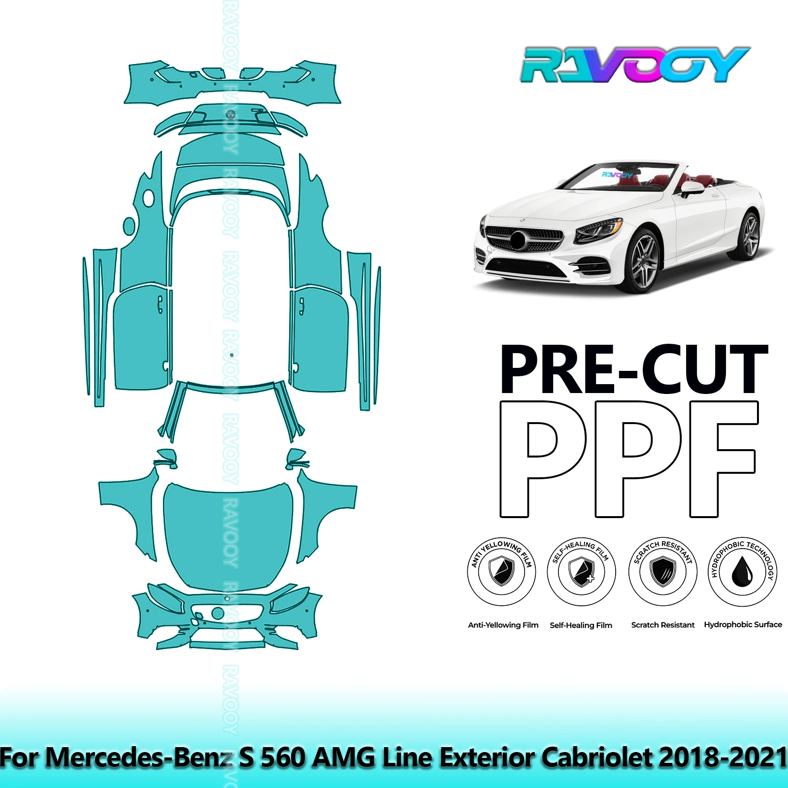 

Full Vehicle Clear Bra Precut PPF Paint Protection Film For Mercedes-Benz S 560 AMG Line Exterior Cabriolet 2018-2021