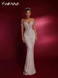 Embroidered with Rhinestones and Pearls Wedding Dress V-neck Off The Shoulder Bridal Gown Customized Gorgeous Dresses For Bride