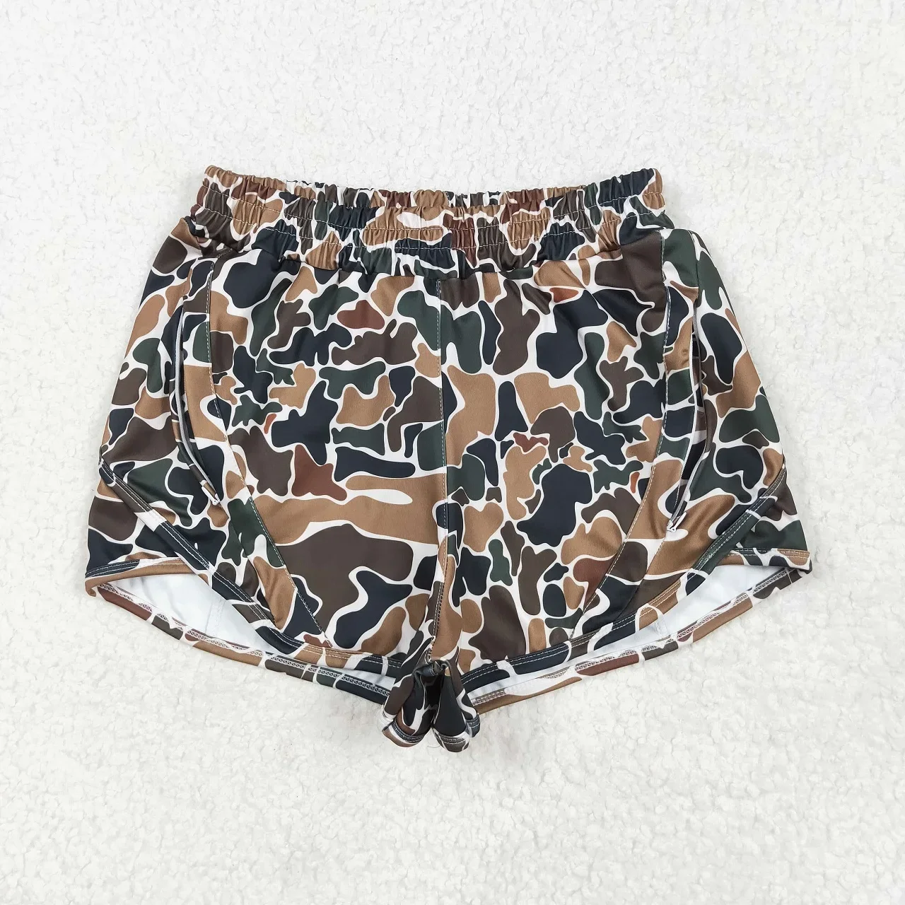 

Wholesale Adult Women Shorts Bottoms Brown Camo Pockets Clothes Sports Athletic Zipper Clothing Girl Active Wear