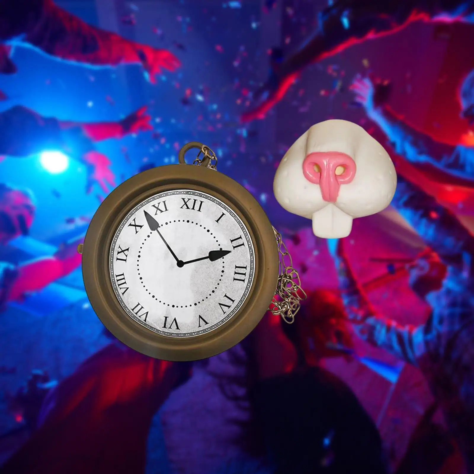 นาฬิกาพกแบบสร้อยคอ ชุดแฟนซี อุปกรณ์เสริมชุดฮาโลวีน อุปกรณ์ประกอบฉากจมูกกระต่าย สำหรับผู้หญิง ผู้ชาย งานพาเหรด ปาร์ตี้ธีมวันเดอร์แลนด์