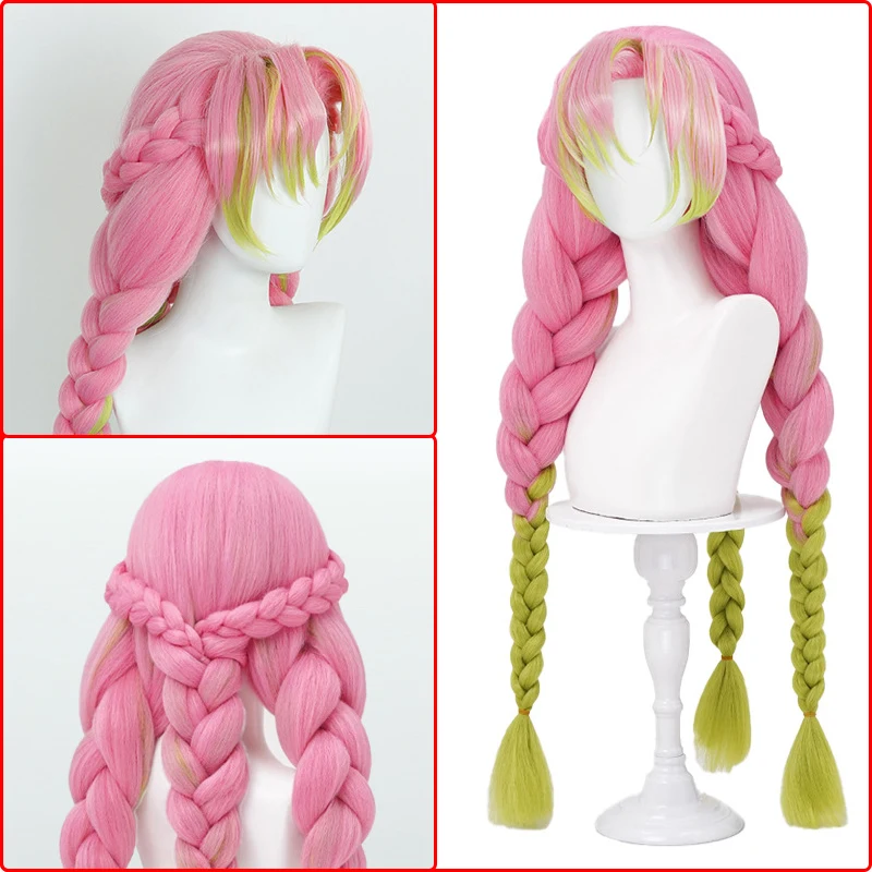 Kanroji Mitsuri Cosplay Perücke mit Perückenkappe, weiblich, Anime, Rollenspiel, langes Haar, Hochtemperatur-Drahthaar für Frauen