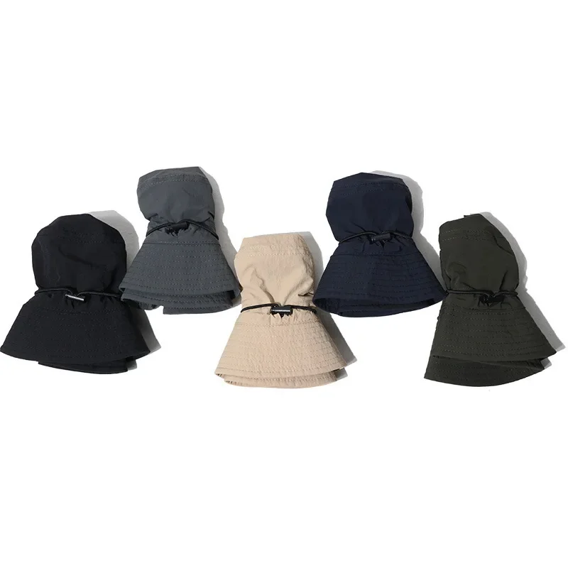 Drawstring Rope Bucket Hat Summer Quick Dry Breathable Fisherman Cap For Men Women Outdoor Anti UV Sunscreen Bonnet Sun Visors