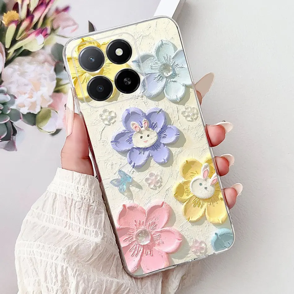 Phone Case For Honor X5b Plus X6b X7b X8b X9b 5G Elegant Flower Cat Painted Soft Silicone TPU Cases view 3