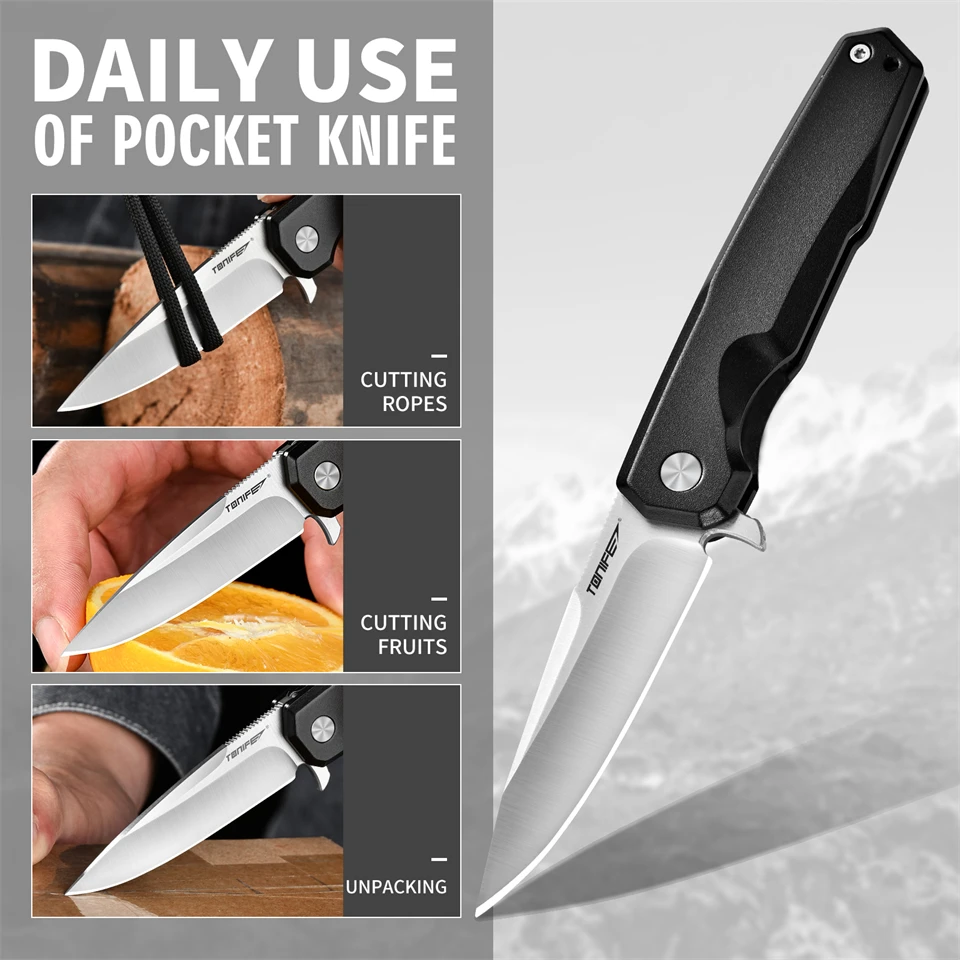 Tonife Folding Knife 8Cr14MoV Steel Aluminum Handle Ceramic Ball Bearing Knives Camping Hunting EDC Pocket Hand Tools Outdoor