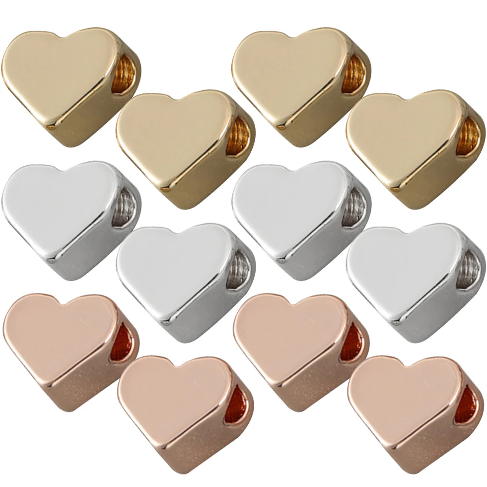 

60pcs Heart Shaped Beads 7x6mm Silver Gold Rose Gold DIY Materials for Jewelry Making Crafts Valentines Day Accessories