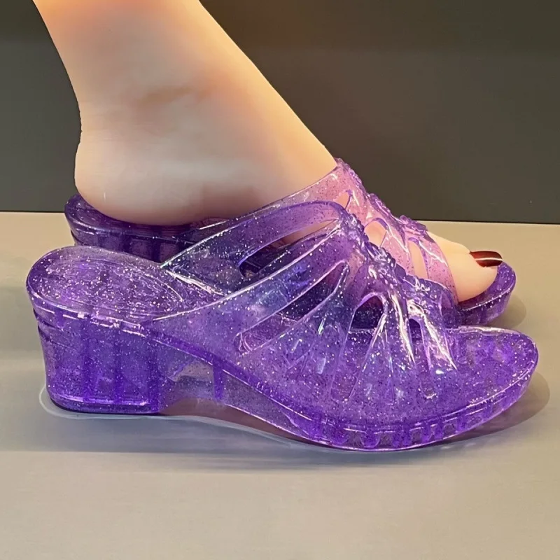 

Girls Sandals Summer New Fashion Sequin Butterfly Princess Kids Shoes Children Hollow Out Breathable Crystal Jelly Flat Sandals