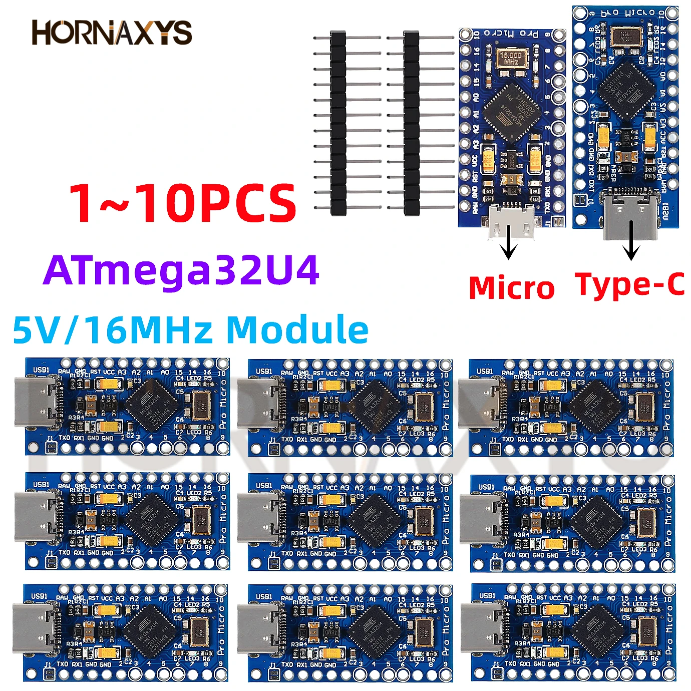1-10szt Pro Micro ATmega32U4 5V/16MHz Moduł z 2-rzędowym pinowym nagłówkiem Dla Leonardo TYPE-C USB w magazynie najlepsza jakość dla arduino Nowość