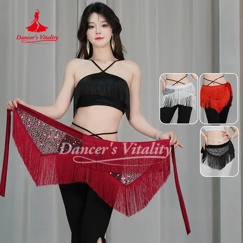 Cadena de cintura BellyDance para mujer, bufanda Triangular de cadera con borlas de lentejuelas, cinturón de práctica de baile callejero para adultos y niños