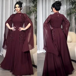 Customized Jersey Beading Draped Christmas A-line High Collar Bespoke Occasion Gown Long Dresses