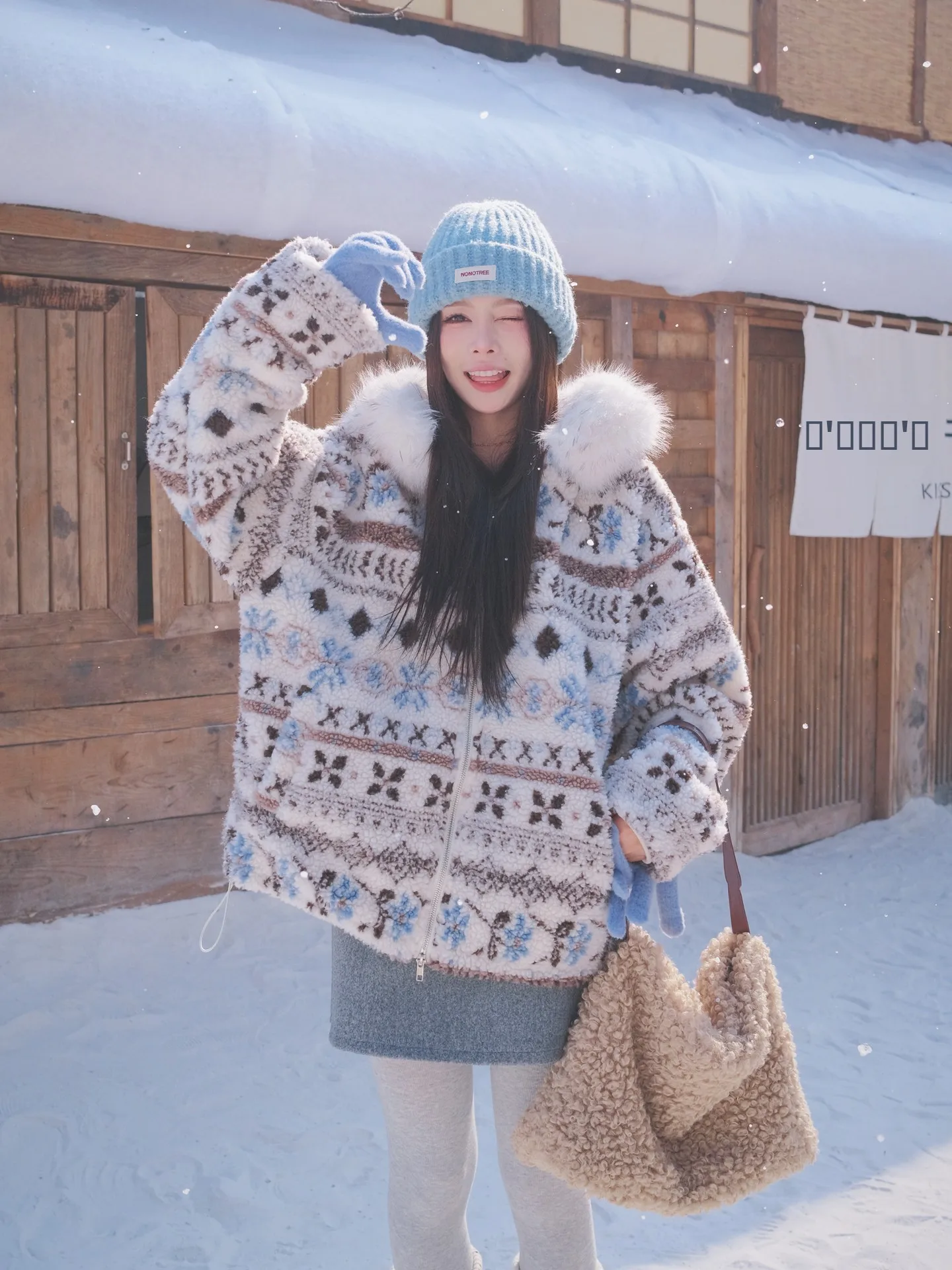 

Women's Thiened Lamb Fur Collar Hooded Jaet Winter Warm Retro er Korean Sle Loose Fit ort Outerwear Coat