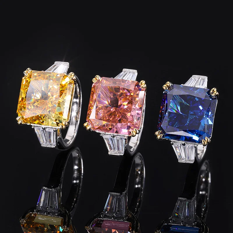 

genuine Luxury brand real jewels 2023 new S925 all-body silver carbon square 14 * 14 diamond inlaid women's ring high quality