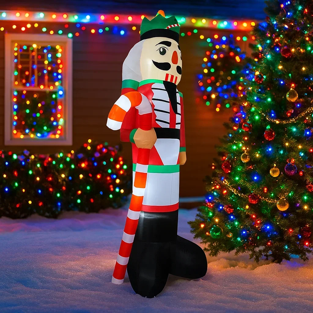 3.6M/11.8FT Inflatable Nutcracker Soldier with Candy Cane Lights LED Home Decorations Toys Yard Xmas Decor Supplies Holiday Prop
