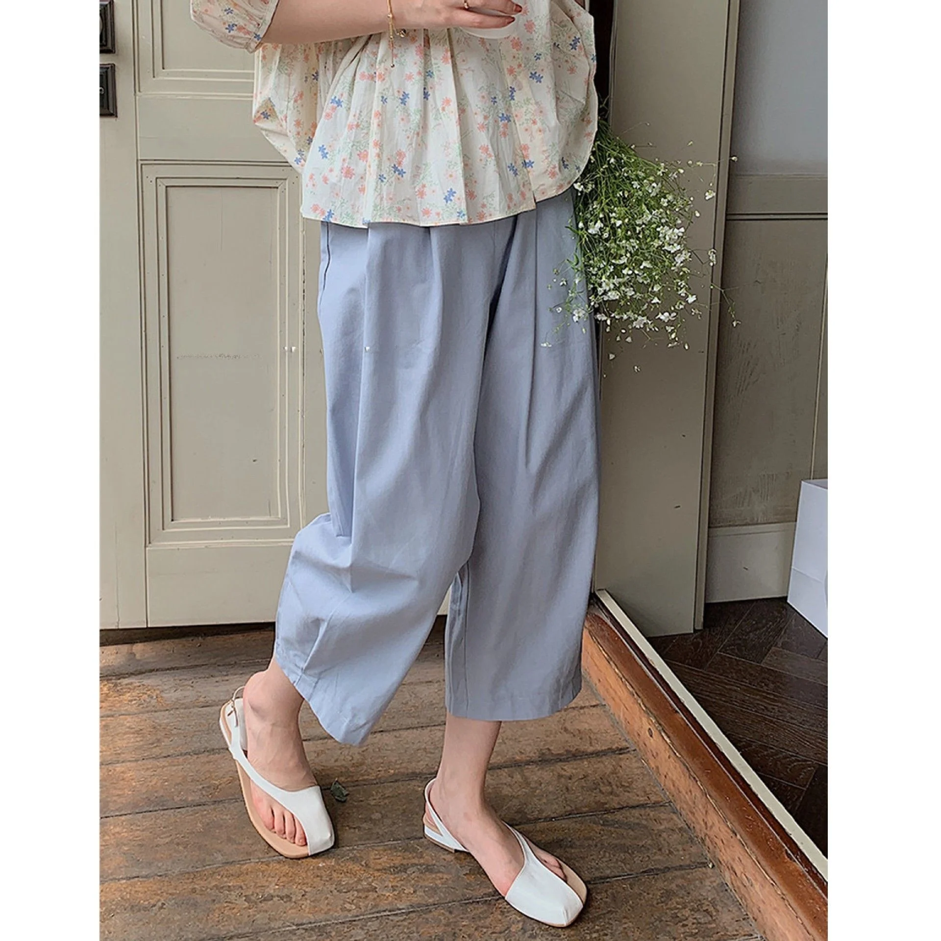 

High Waist Cotton Linen Wide Leg Pants Women's Summer Thin Korean Sle Casual Carrot Pants Drapey Comfortable Straight Cut
