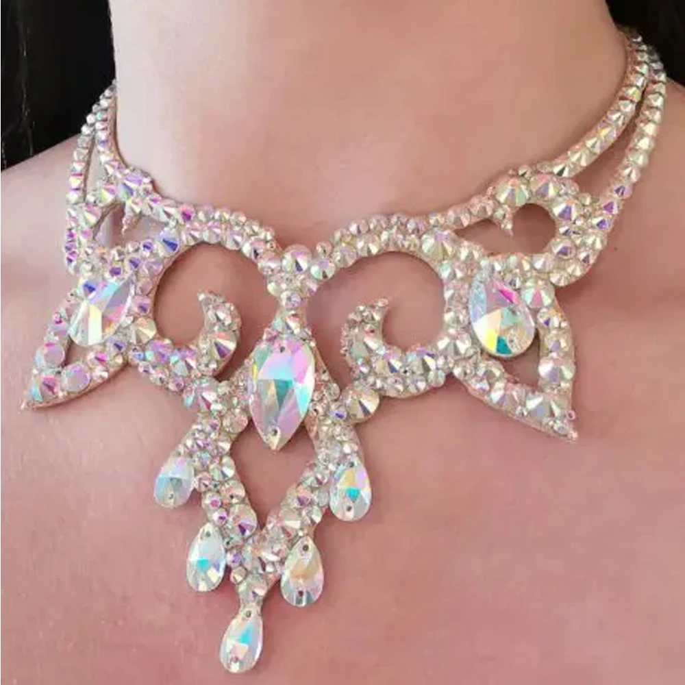 

Bohemian Style Colorful Water Drop Necklace Women Party Jewelry Shiny Temperament Rhinestone Necklace Choker Luxury Chunky Gifts