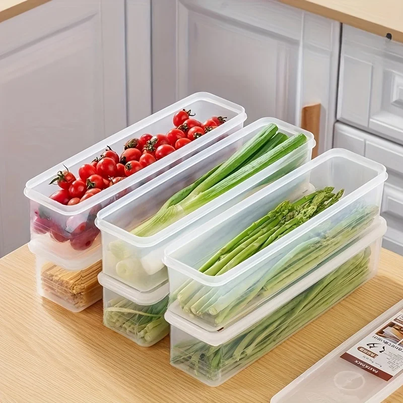 4 Rectangular Food Storage Container，Plastic Reusable Refrigerator Storage Box，Suitable for Onion、Parsley、Coriander、Garlic、Noodl