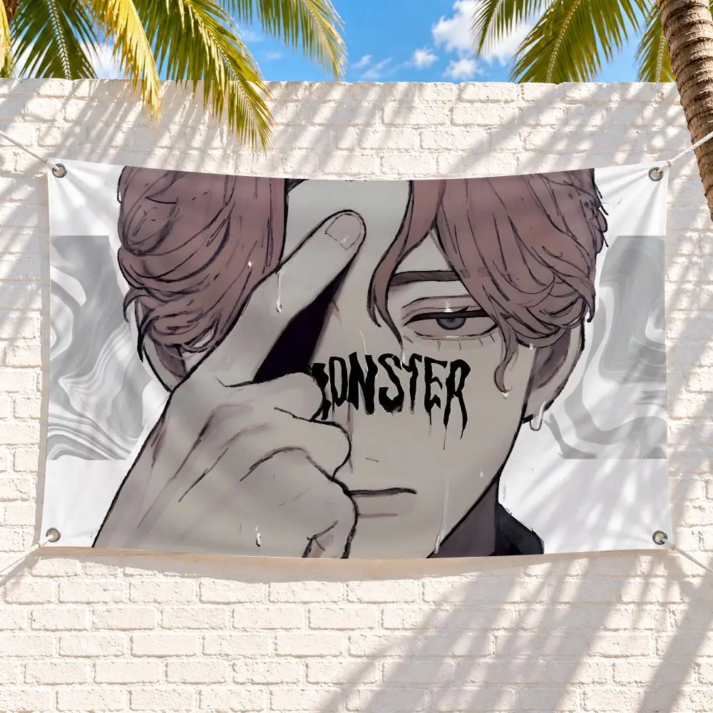 N-Naoki Urasawa S Monster Anime Flags Tapestry Banner For Bedroom Outdoor Living Room Restaurant Bar Wall Decor Party