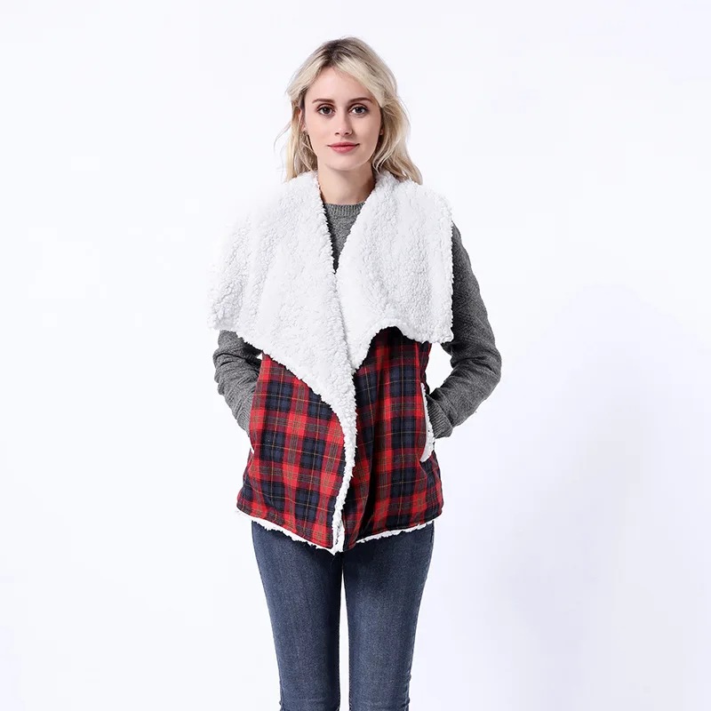 Foreign Trade Europe, America Autumn and Winter Women's Clothing New Imitation Lamb Wool Vest Top Solid Color Temperament Versat