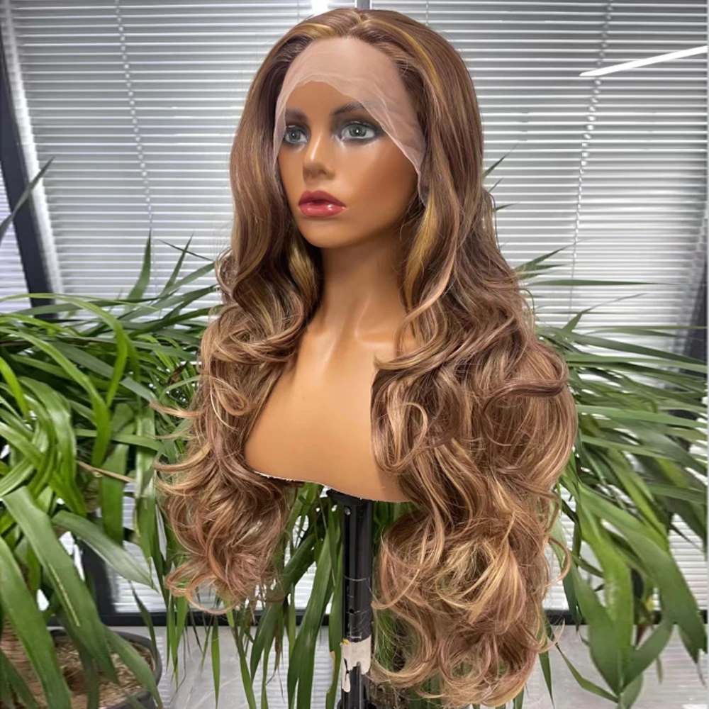 Synthetic Brazilian Wigs For Women Lace Front Breakdown Free Brown Color Long Wavy Party/Daily/Cosplay High Temperature Fiber