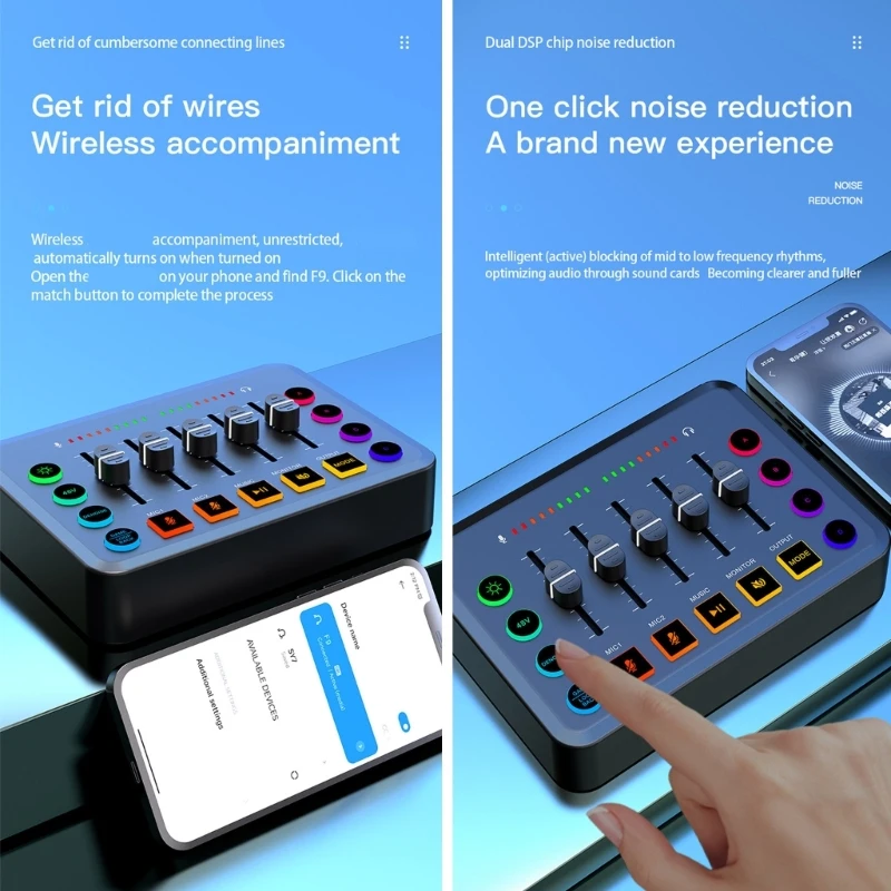 F9 Live Sound Card Wireless Singing Sound Card with Live Broadcast Studio Singing and Recording Voice Changing