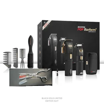 ماكينة تشذيب الشعر من Pop Barbers، مجموعة ذهبية سوداء، ماكينة حلاقة كهربائية احترافية، ماكينة حلاقة لقص الشعر
