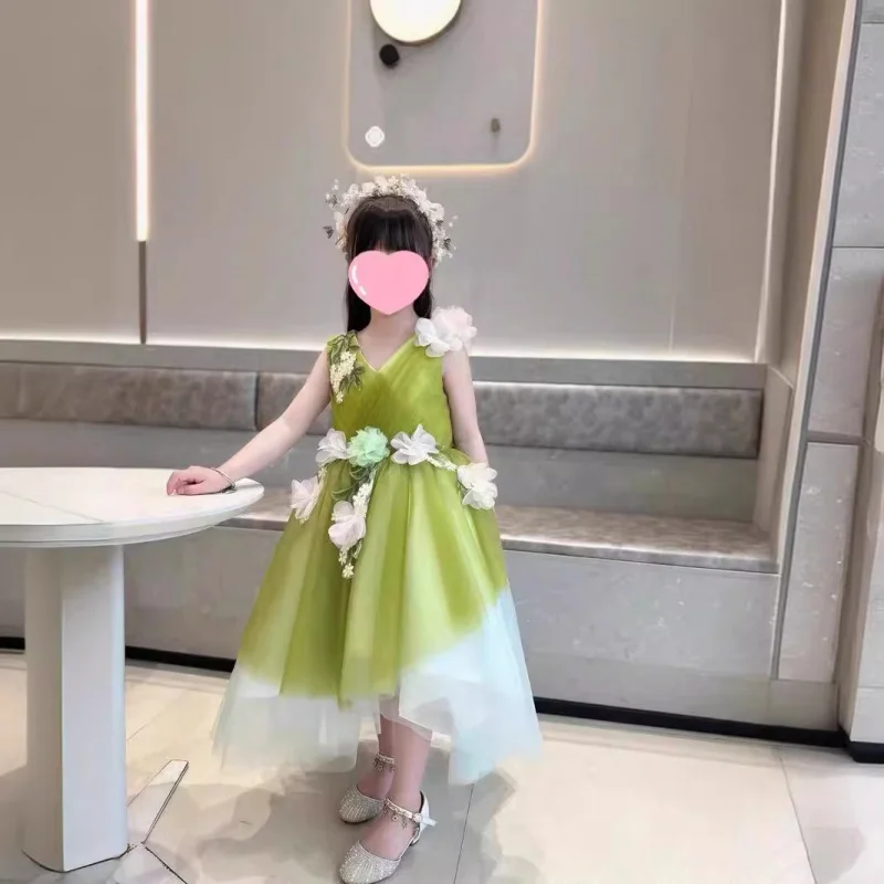 

Girls' Formal Princess Dress Forest Style Children's Birthday Host Show Fashionable Flower Wedding Little Girl Puffy
