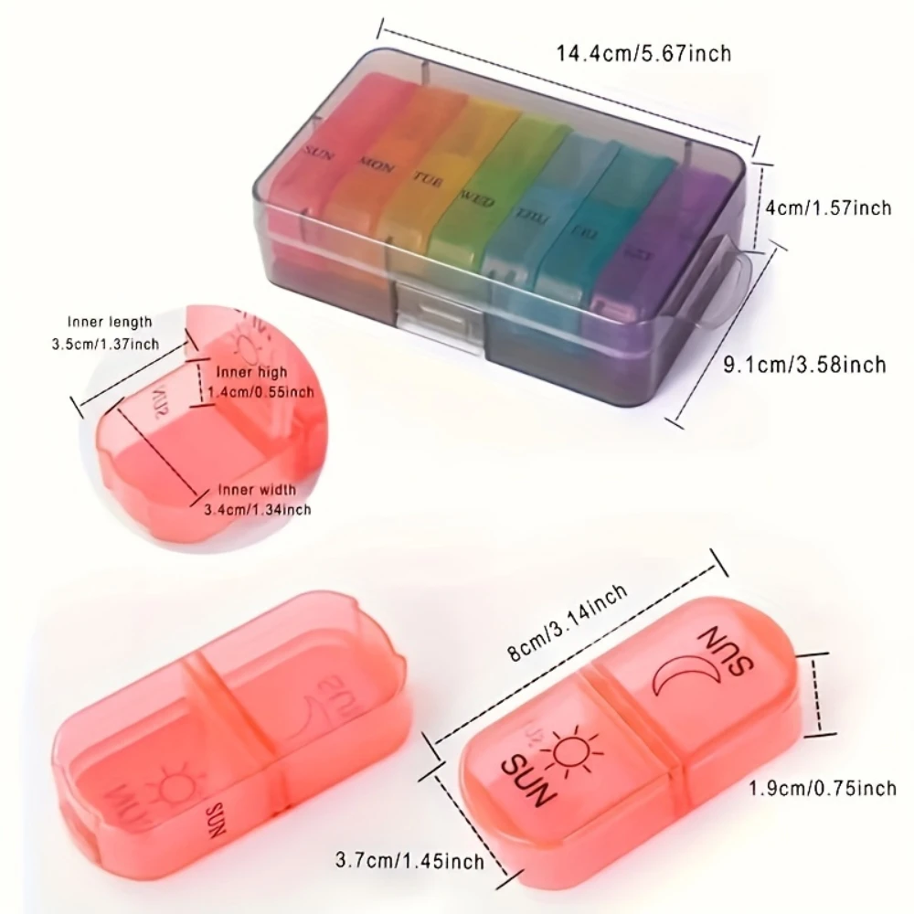 7pcs/Set Pill Storage Boxes 7 Days 2 Times Daily Transparent Lids Travel Essentials Morning And Evening Supplement Practical