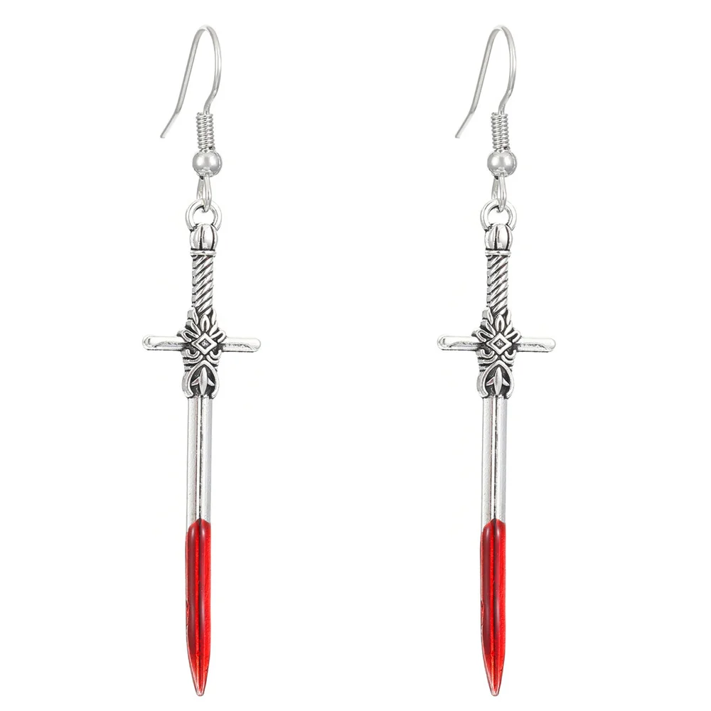 القوطية هالوين السيف الطويل الصليب القلب نازف النفط الدم وصمة عار سيدة الموضة الفاخرة المعادن الأذن هوك مهرجان مجوهرات اكسسوارات #2