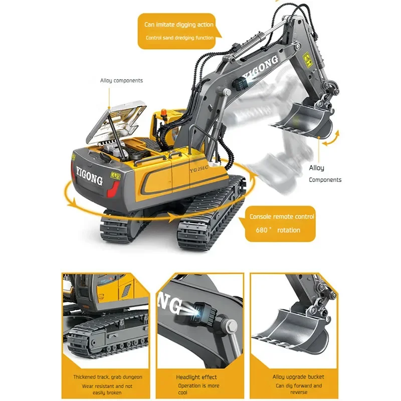 Modelo de carro rc brinquedo 2.4g escavadeira de controle remoto caminhão basculante liga profissional simulação de plástico veículo de construção para crianças