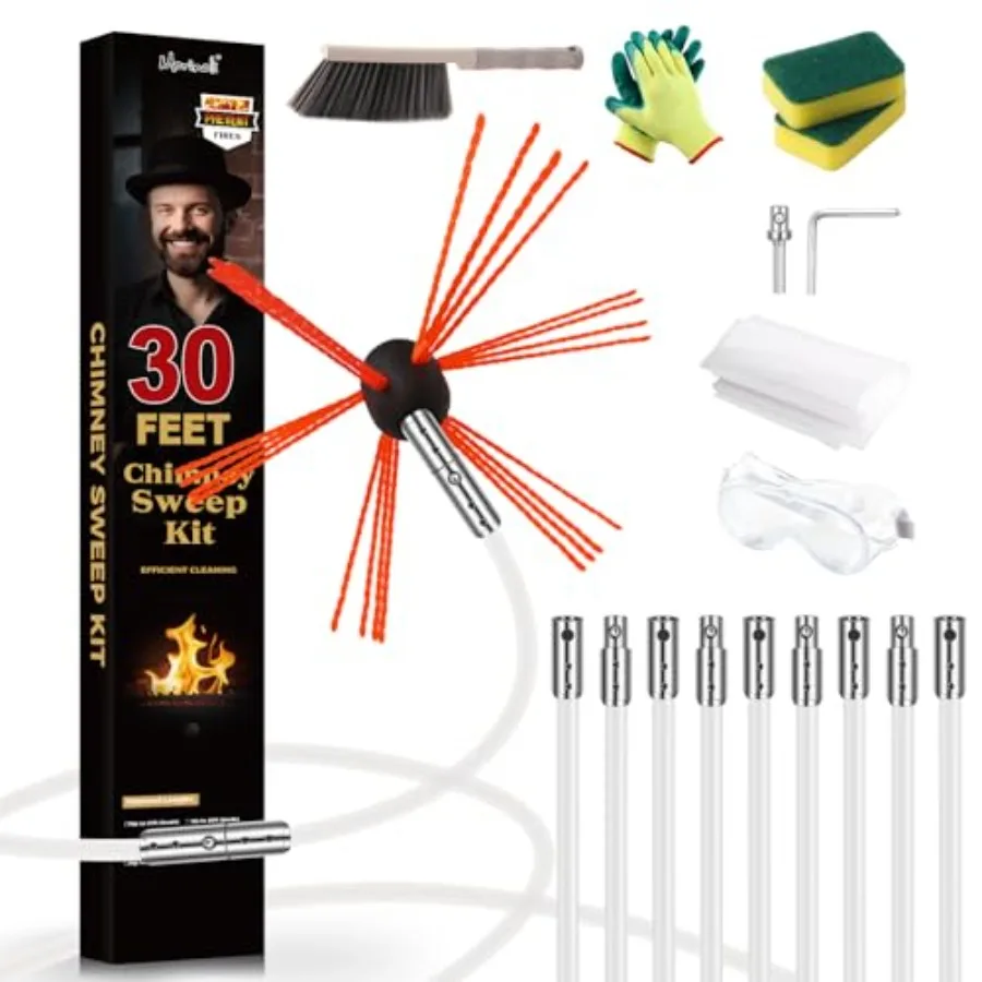 

Набор для чистки дымоходов 30 футов с хромированной кнопочной системой фиксации, щетка для дымохода, инструмент для чистки дымоходов