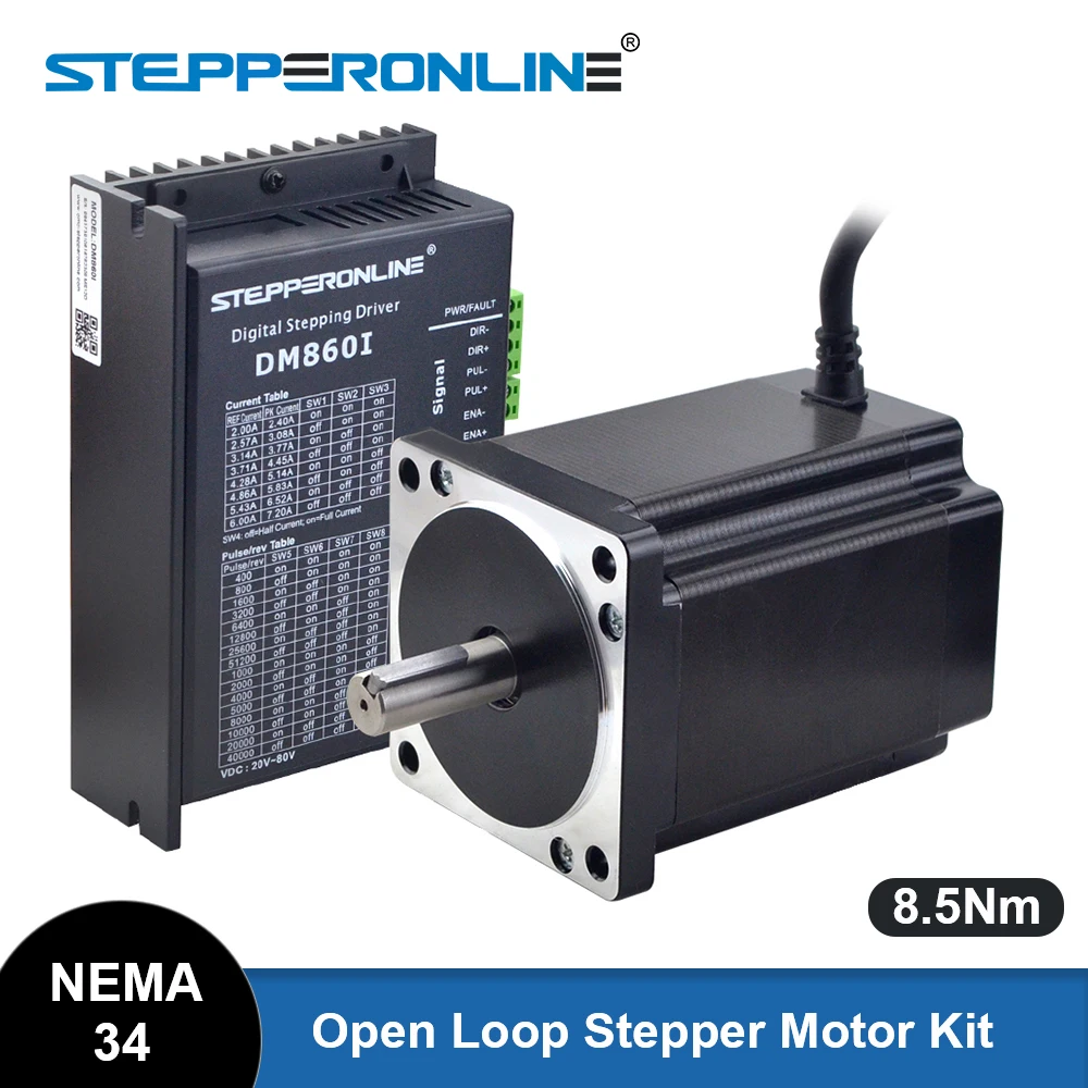 stepperonline nema 34 open loop stepper motor kit 82nm 6a driver dm860i 24a72a para fresadora de gravura cnc 01