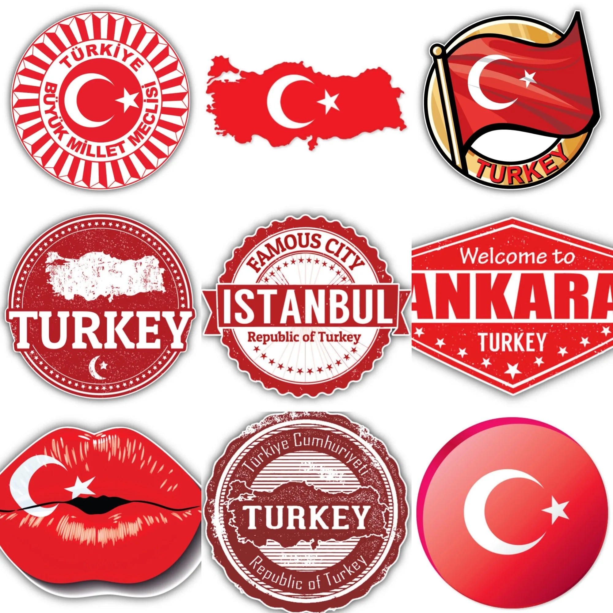 Turkey Flag Map Wolf Moon Creative PVC Sticker for Decoration Car Van Bicycle Helmet Fridge Wall Table Decal Accessories