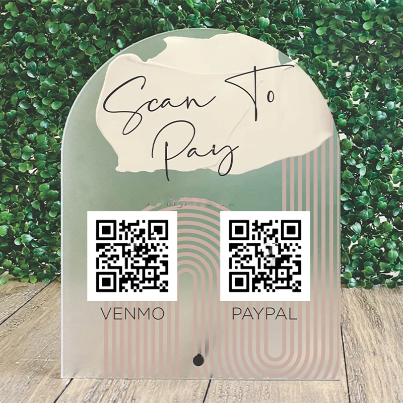 Custom Acrylic Arch acrylic table number signs with QR code for wedding bar menu holder stand table decor