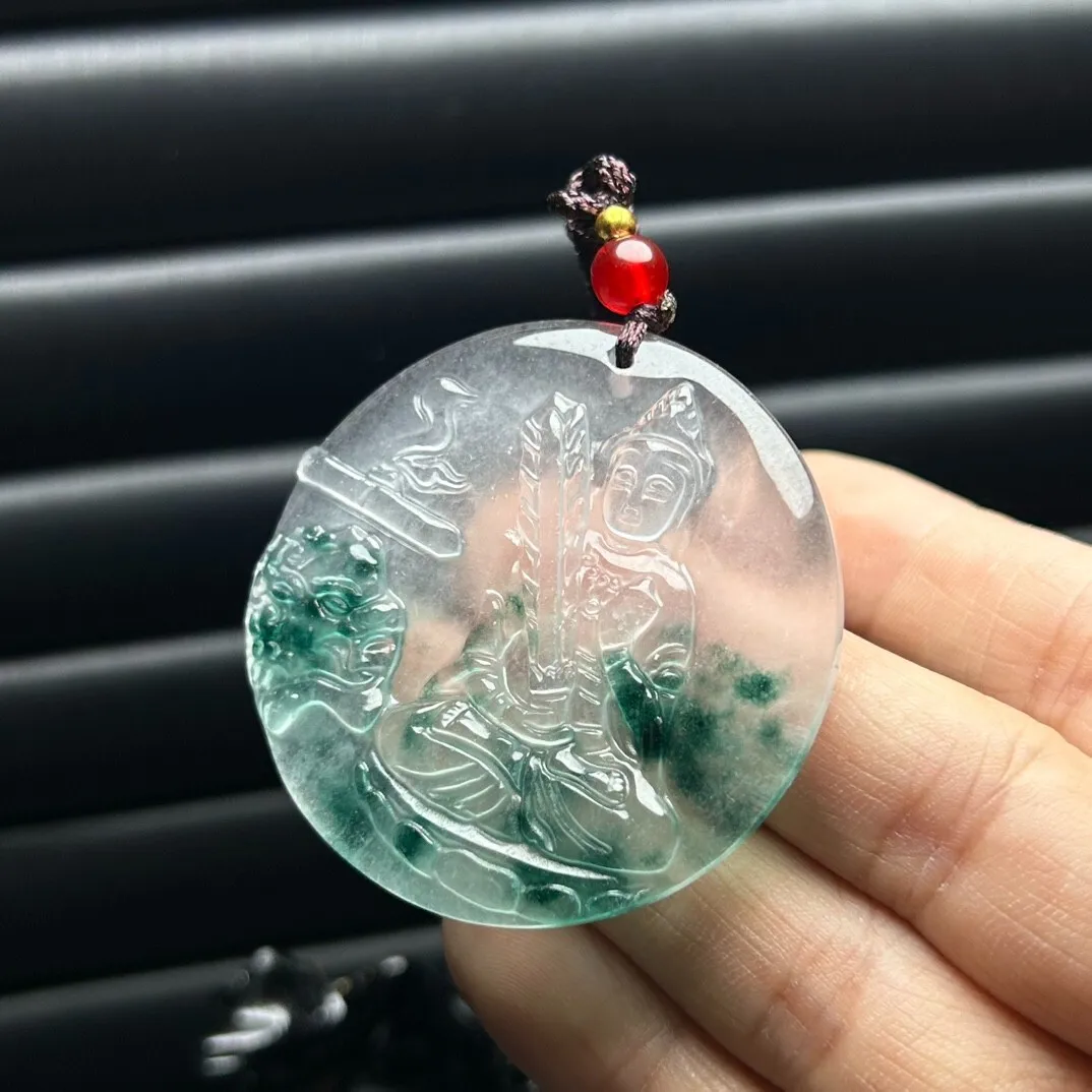 Real Natural High Ice Green Jade Jadeite amulet Pendant&Necklaces Manjushri Bodhisattva