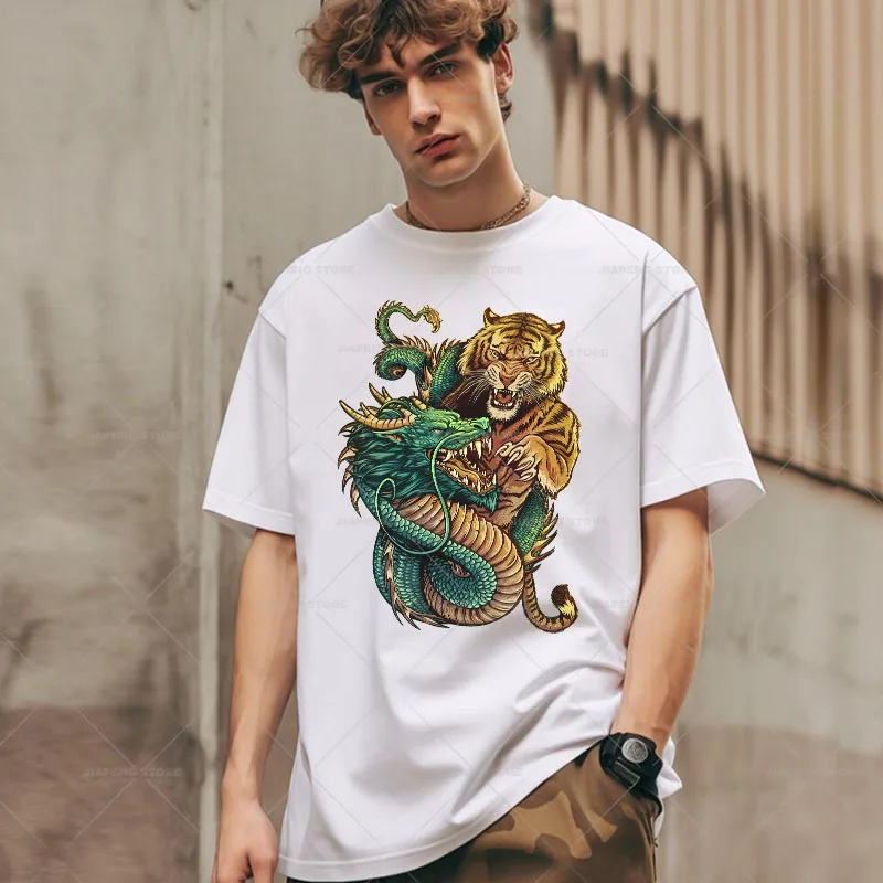 Fashion Chinese Loong Tiger Print Stickers Iron on Heat Transfers For Clothes Cartoon Cool Dragon Thermal on T-shirt Appliques