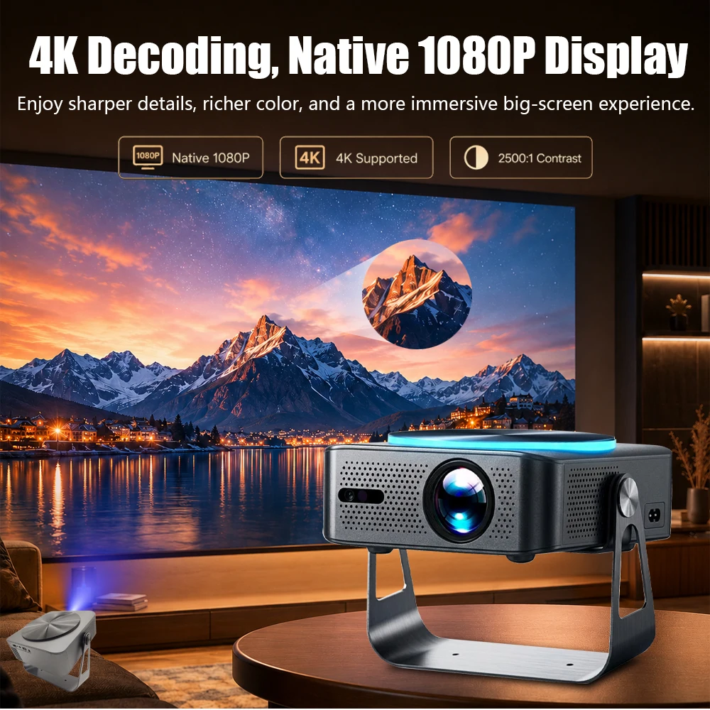 2026 New A50 PTZ Native 1080P HD Video Projector 600 ANSI Lumens Android Smart WiFi Portable Home Bedroom Movie Cinema Beamer
