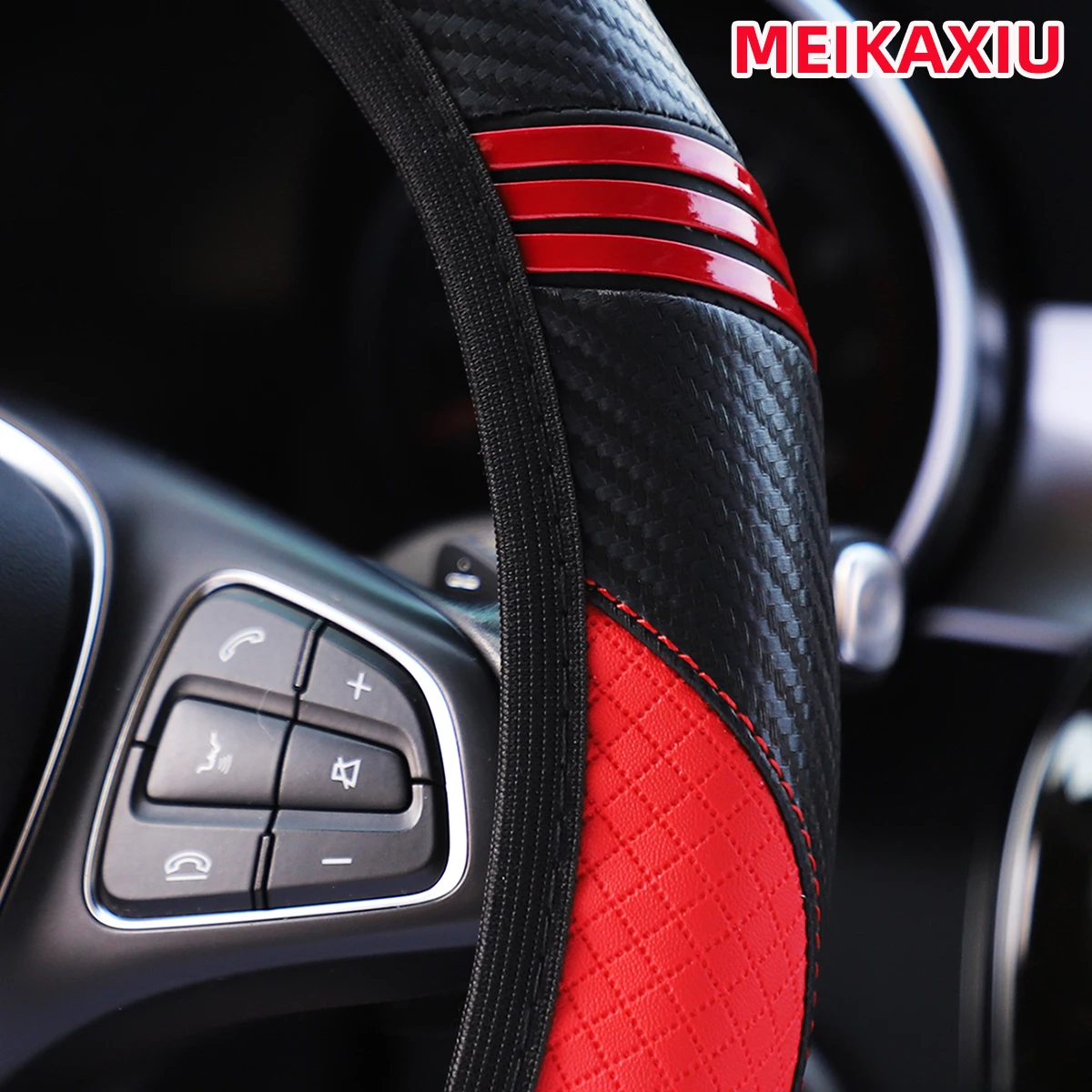 3 Sets Kleine Monster Carbonfaser-Leder-Auto-Lenkradabdeckung ohne Innenring, Handbremsenabdeckung, Autozubehör – Detail 3