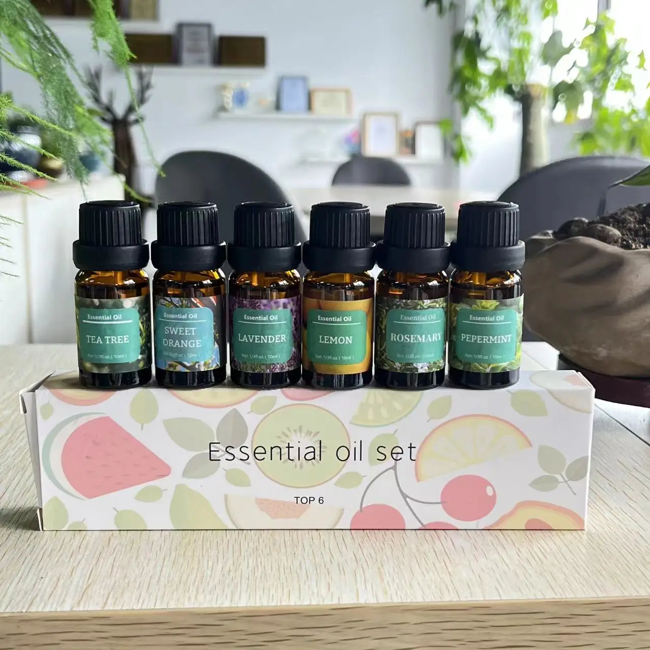 Coffret cadeau d'huiles essentielles pour la maison et la voiture, diffuseur de parfum, aromathérapie végétale unique, air frais bricolage, 10ml, ensemble de 6 pièces