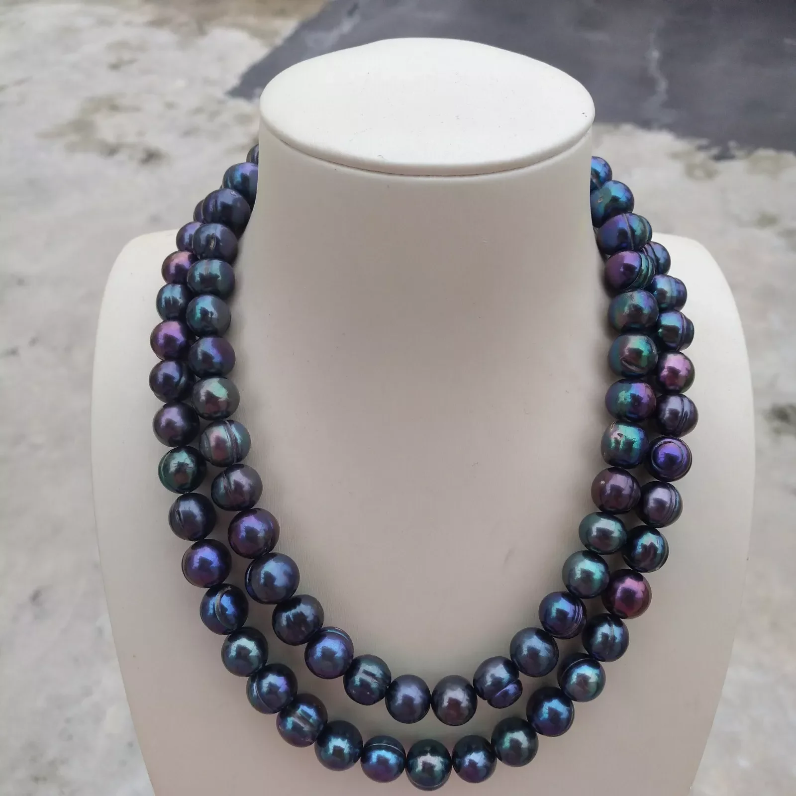 Single string pearl necklace AAA 10-12mm natural South Sea peacock black pearl necklace 14k gold 16-36 inch