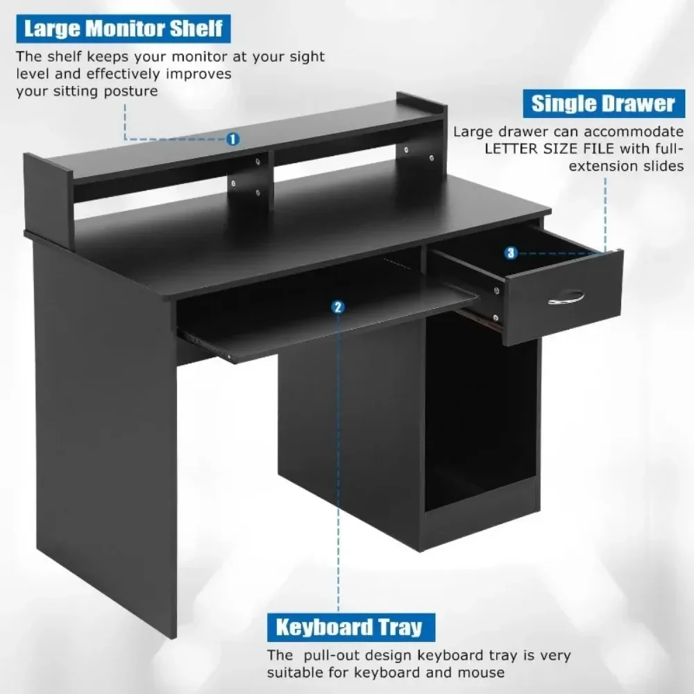 Office Desk, Computer Desk with Drawers Keyboard Tray 43\