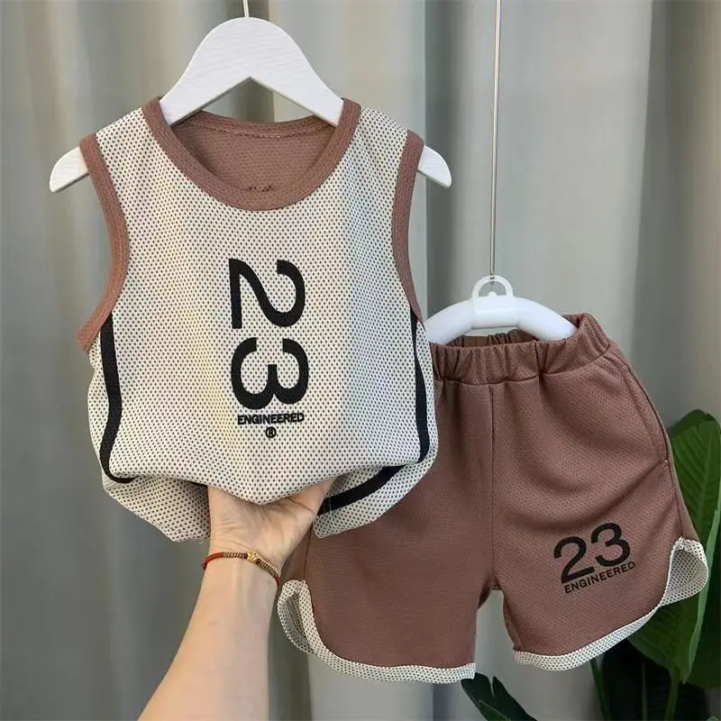 Boys Tank Top Set 2023 New Fashionable Baby Summer Quick Drying Clothes Tide Childrens Raspy And Handsome Sports Two Piece Set