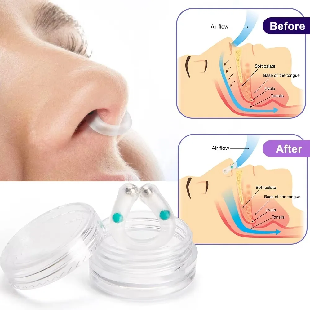 1pc Portable Silicone Magnetic Snoring Stopper Reusable Easy Breathe Nose Clip Sleepease Improve Sleeping Anti Snoring Device