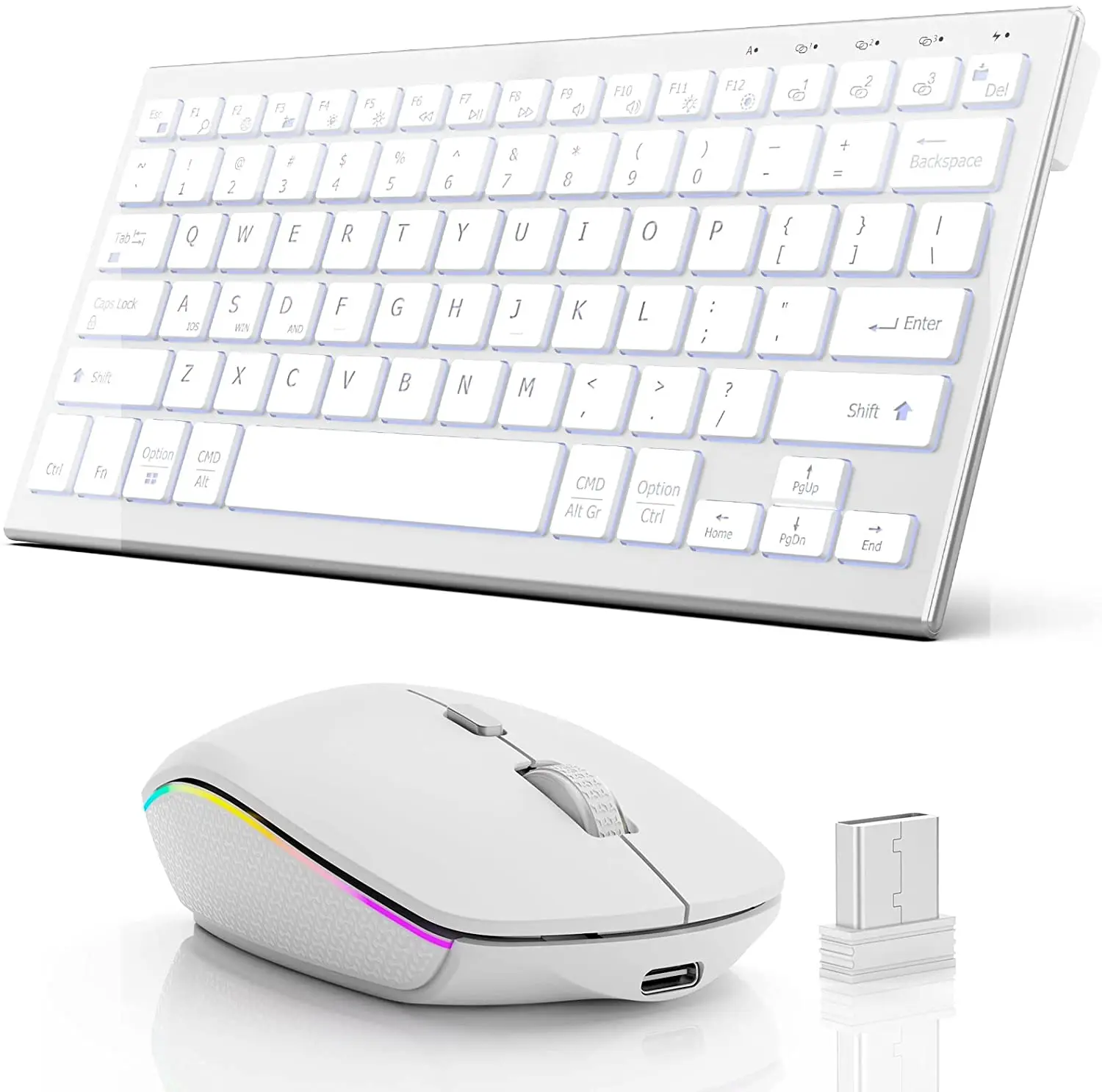 USB Wireless Keyboard and Mouse Mac Windows Android 7 Color backlight +2.4G rechargeable Bluetooth keyboard and mouse