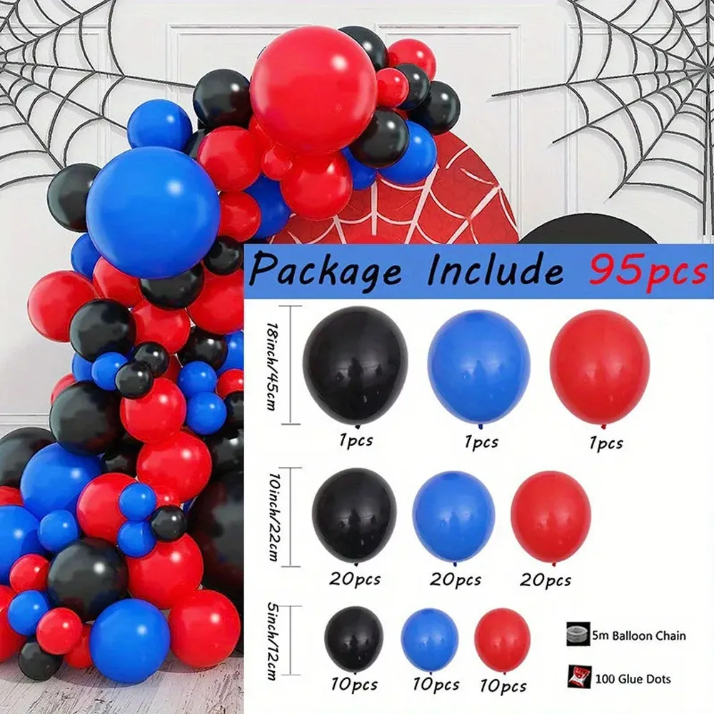 95Pcs/Set Red Black Blue Latex Balloon Chain Birthday Gifts Birthday Party Decorations Supplies