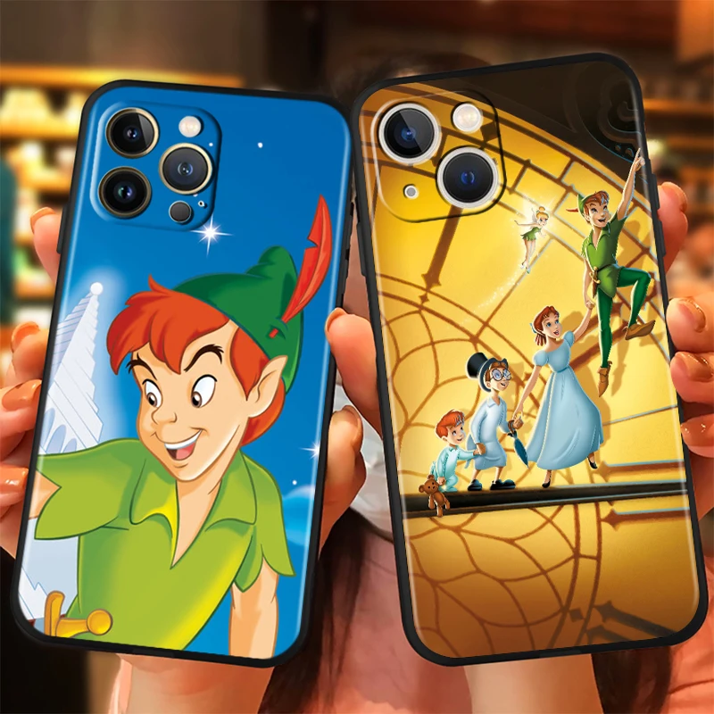 Disney Peter Pan Case for Apple iPhone 15 14 Pro 13 12 Max Mini 11 XS Max X XR 7 8 Plus SE2020 Black Phone Cover Coque Shell