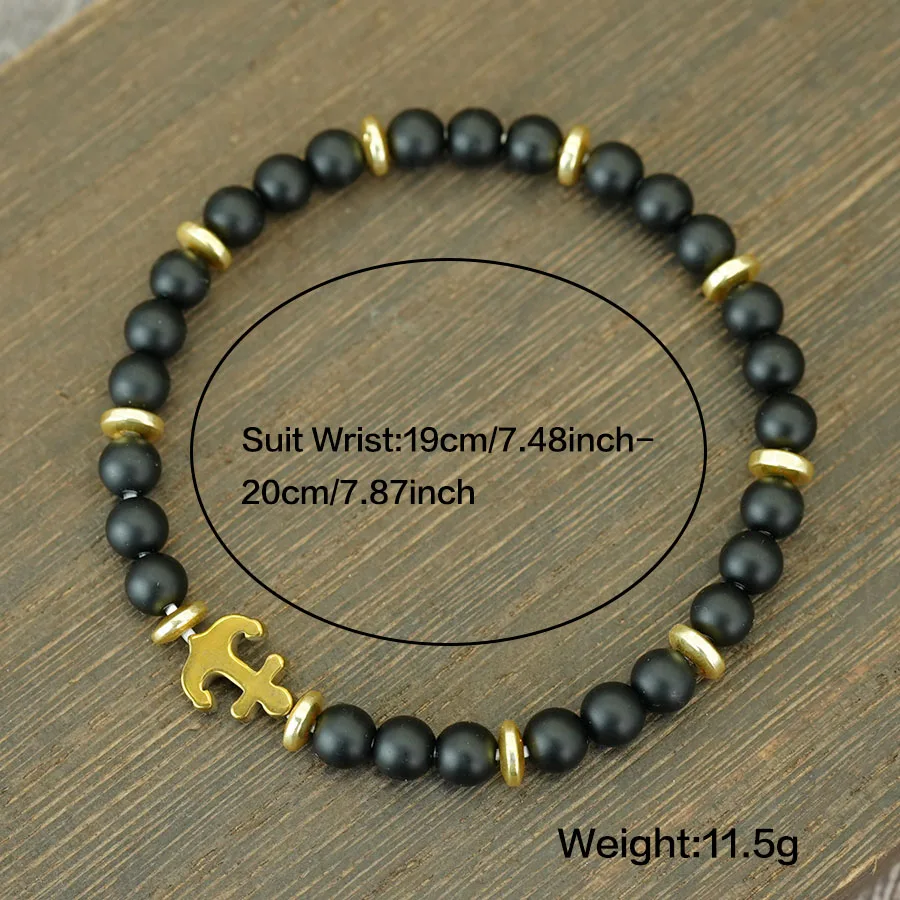 Vintage Black Natural Stone Beads Anchor Bracelet For Men Jewelry