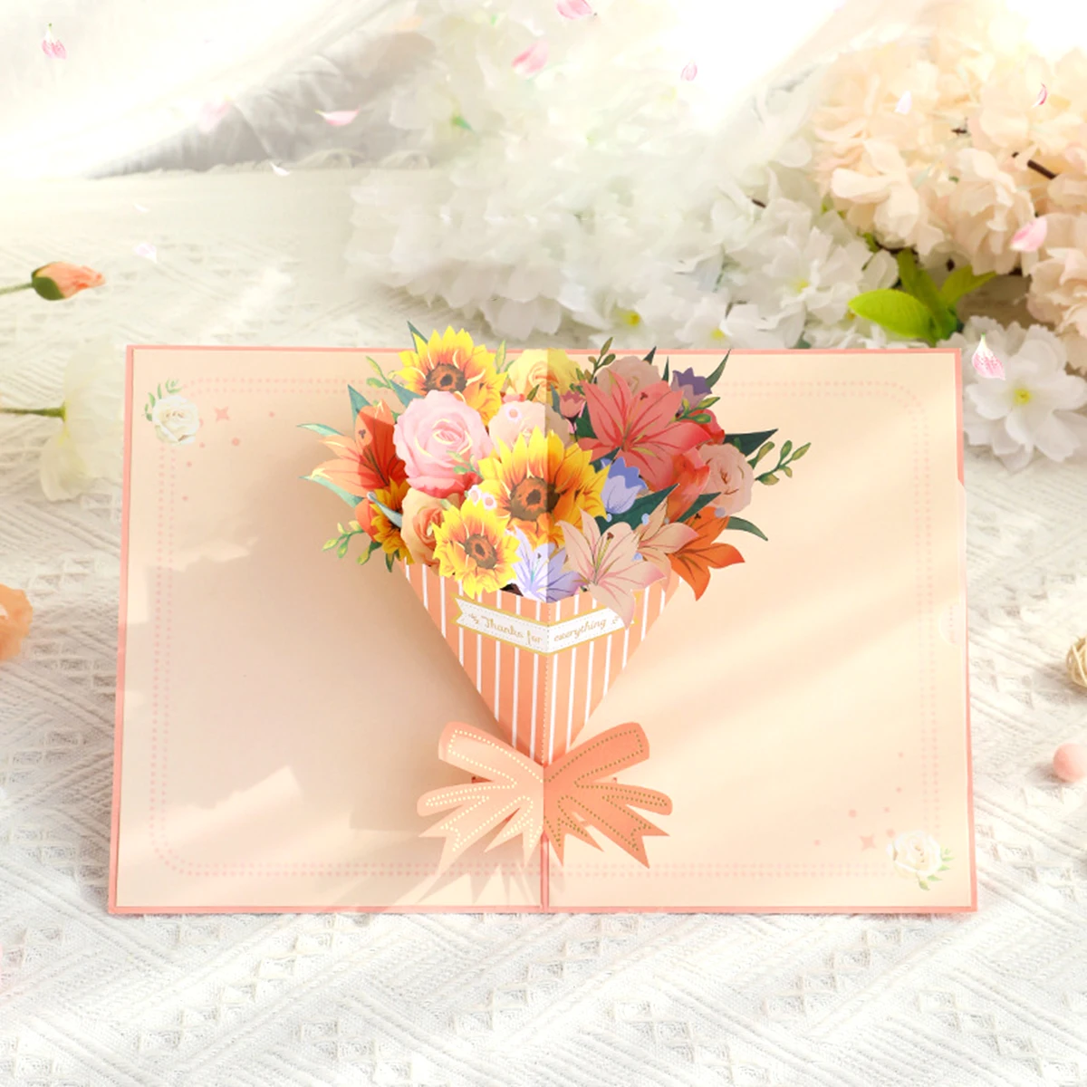 3D Beautiful Flower Bouquet Foil-Stamped Greeting Card,Handmade Paper-Cut Blessing  Thank You Card for Mom,Mother's Day Gift - view 4