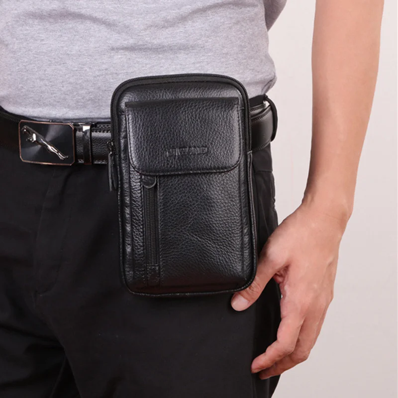 Heren Echt Lederen Mobiele Telefoon Hoesje Tas Tas Tas Tas Echte Koeienhuid Cross Body Fanny Mini Messenger Schouderriem Heuptassen